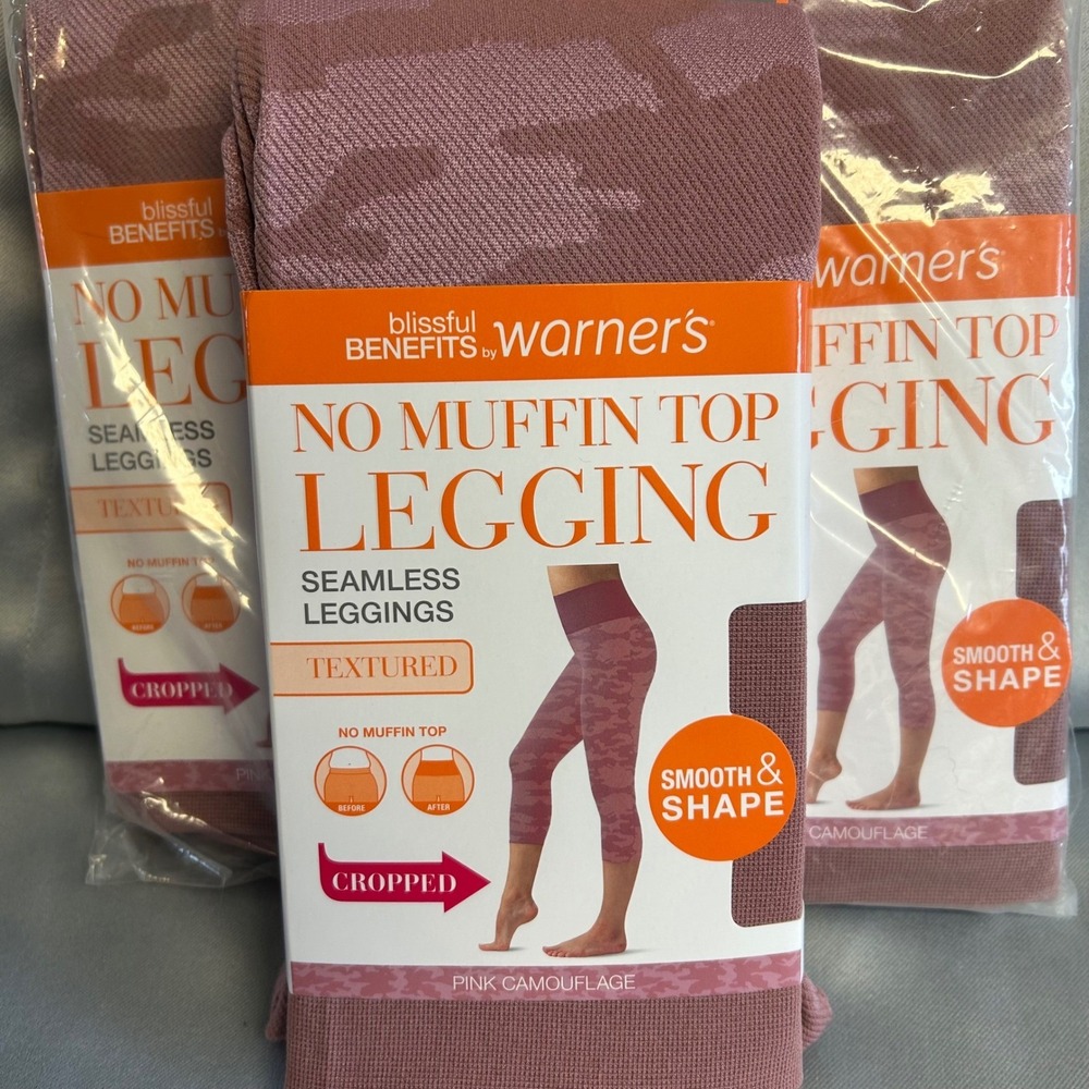 3 Pack Warners Blissful Benefits No Muffin Top Leggings Pink Camo L/XL NWT
